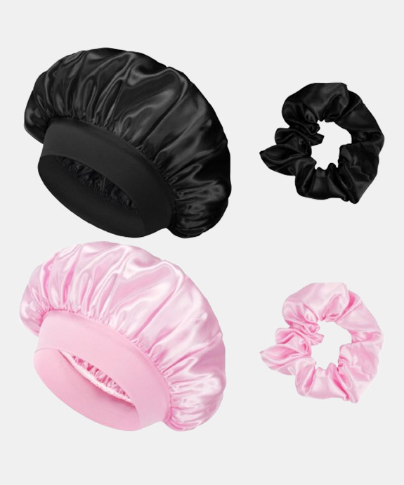 Flintronic 2 Pack Satin Sleep Cap, Elastic Sleep Bonnet Bath Cap for Women